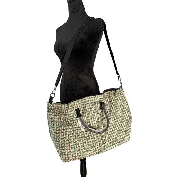 Lulu‎ Dharma NWT Green Houndstooth Weekender Bag Large Tote Carryon Travel - Picture 4 of 11